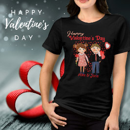 Schattige paar Happy Valentijn Zwart T-shirt