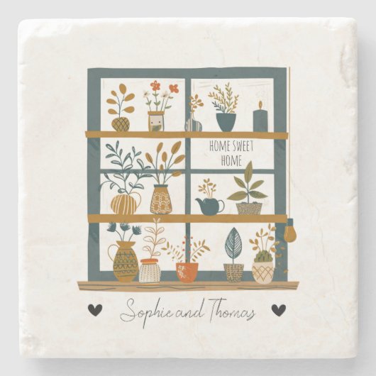 Schattige Paar Home Sweet Home Plant Lover Custom Stenen Onderzetter (Voorkant)