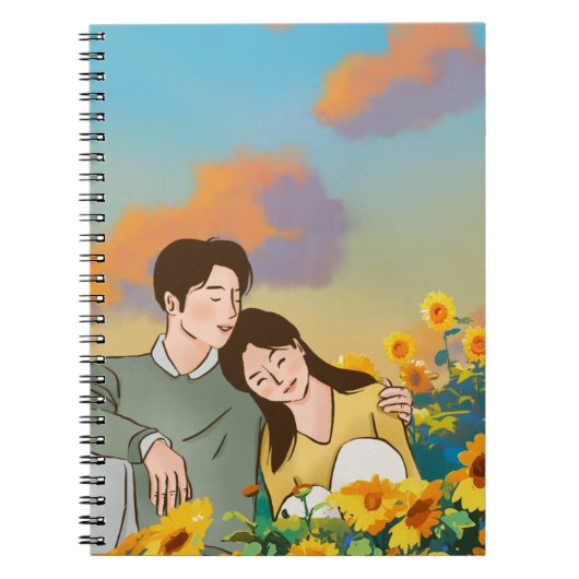 Schattige paar in een zonnebloemkamp notitieboek (Voorkant)