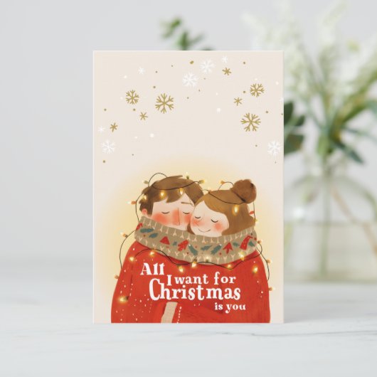 Schattige paar kerst Kaart (Staand voorkant)