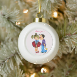 Schattige paar kerstversiering - Ik hou van je Keramische Bal Ornament