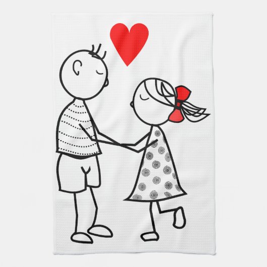 Schattige paar keuken handdoek liefde (Verticaal)