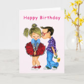 Schattige Paar Liefde Verjaardag Kaart -  (Gele Bloem)