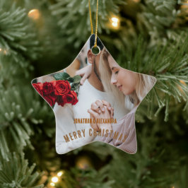 Schattige paar Luxuly foto Gouden bruine tekst Keramisch Ornament