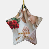 Schattige paar Luxuly foto Gouden bruine tekst Keramisch Ornament (Links)