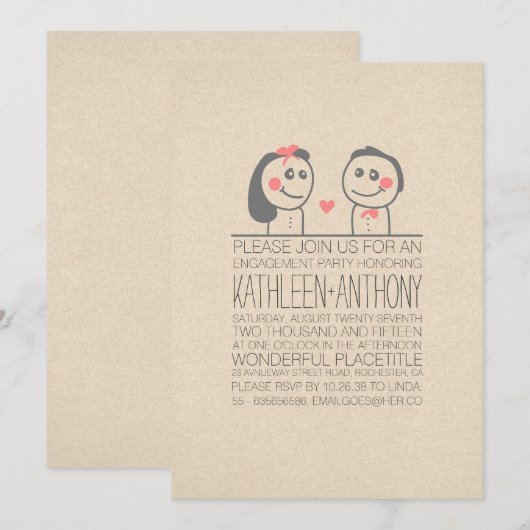 Schattige paar moderne casual verlovingsfeest uitn kaart (Voorkant / Achterkant)