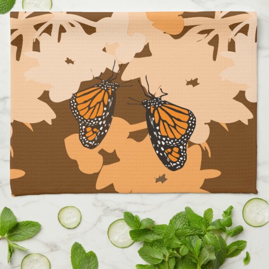 Schattige paar monarchvlinders Sinaasappel Theedoek (Gevouwen)