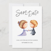 Schattige Paar Romantische Bruiloft Save The Date (Voorkant)