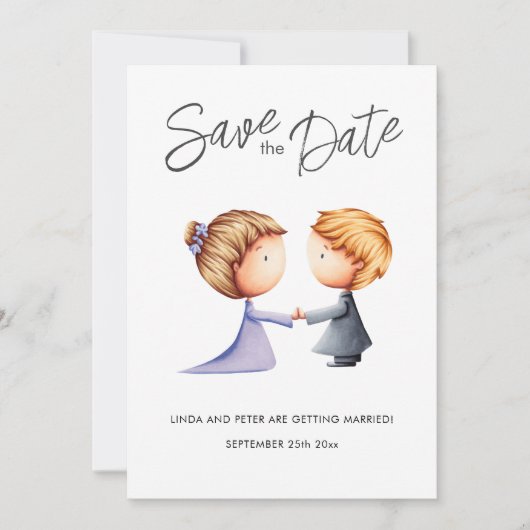 Schattige Paar Romantische Bruiloft Save The Date (Voorkant)