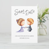 Schattige Paar Romantische Bruiloft Save The Date (Staand voorkant)