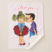 Schattige paar sherpa deken met tekst - I Love You (Voorkant)