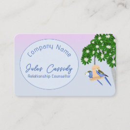 Schattige paar speelse papegaaien blauw ovaal coun visitekaartje