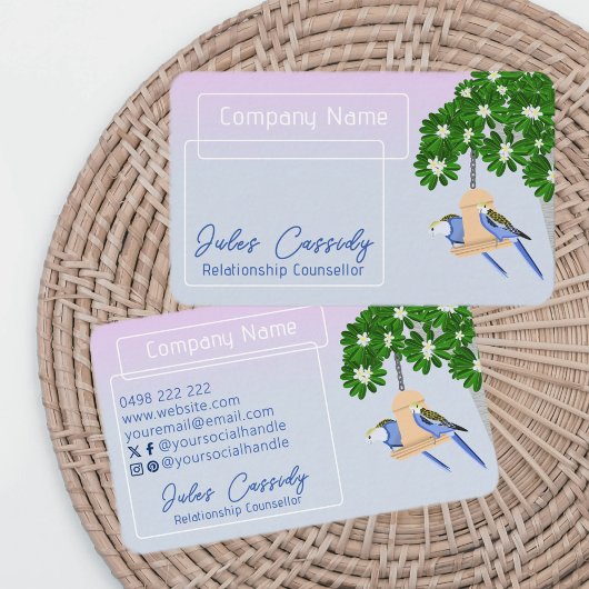 Schattige paar speelse papegaaien Lijst counselor Visitekaartje