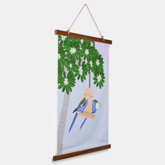 Schattige paar speelse papegaaien Rosellas Hangend Wandkleed (Gebogen)