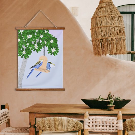 Schattige paar speelse papegaaien Rosellas Hangend Wandkleed