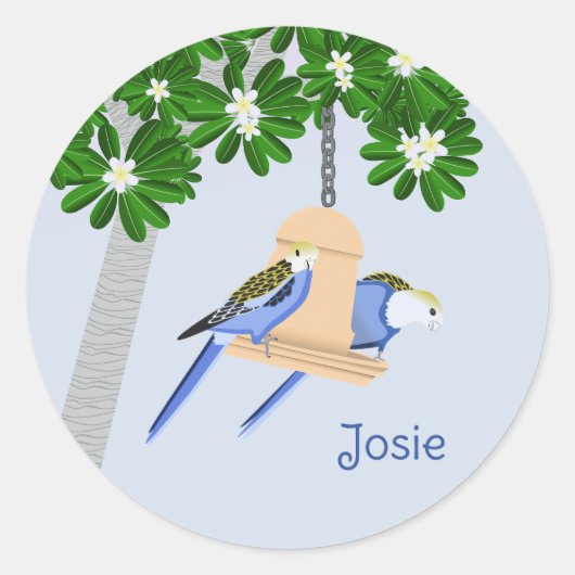 Schattige paar speelse papegaaien Rosellas Naam to Ronde Sticker (Voorkant)