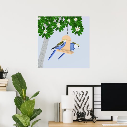 Schattige paar speelse papegaaien Rosellas Poster (Thuiskantoor)