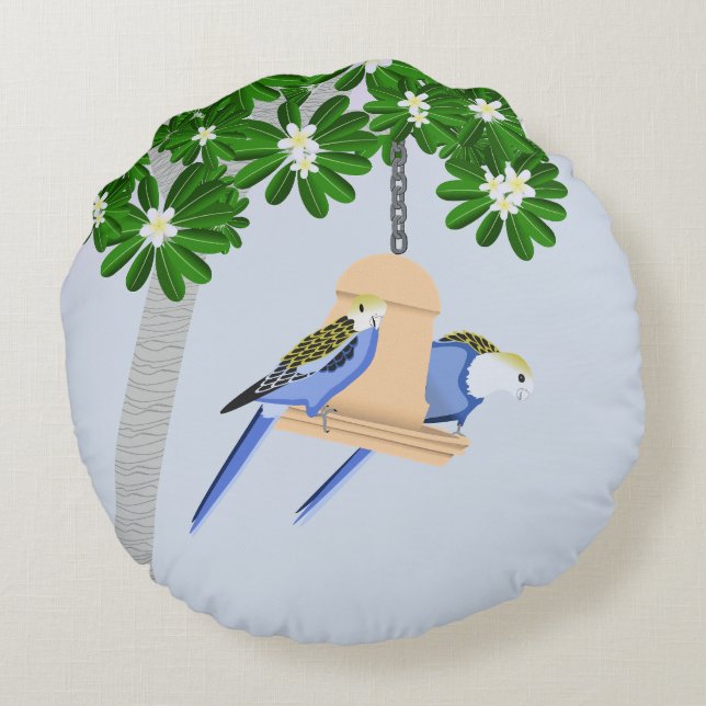 Schattige paar speelse papegaaien Rosellas Rond Kussen (Achterkant)