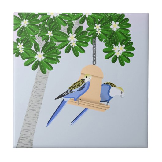 Schattige paar speelse papegaaien Rosellas Tegeltje (Voorkant)