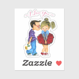 Schattige Paar Sticker met Tekst - I Love You