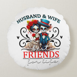 Schattige paar suikerschedel rond kussen