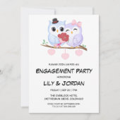 Schattige paar uil cartoon verloving uitnodigingen (Voorkant)