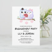 Schattige paar uil cartoon verloving uitnodigingen (Staand voorkant)