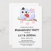 Schattige paar uil cartoon verloving uitnodigingen (Voorkant / Achterkant)