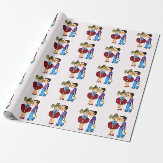 Schattige paar Uw Valentijnsdag Wrapping Paper Cadeaupapier (Uitgerold)
