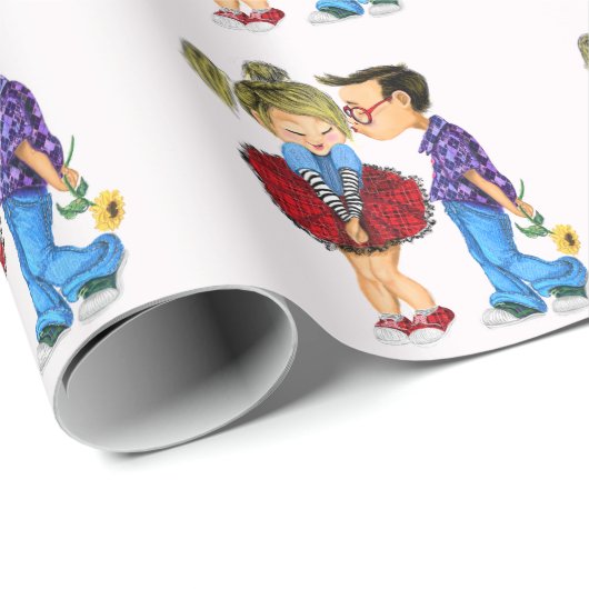 Schattige paar Uw Valentijnsdag Wrapping Paper Cadeaupapier (Rol Hoek)