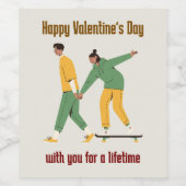 Schattige paar Valentijnsdag Wijn Etiket (Enkel label)