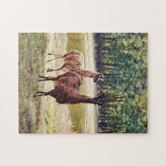 Schattige paar van Llama Natuur Art Puzzel Legpuzzel (Horizontaal)