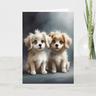 Schattige Paar Verwant Puppies Portret Beste Vrien Kaart