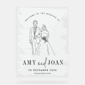 Schattige paar wit minimalistische bruiloft acryl bord (Voorkant)