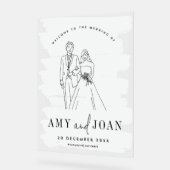 Schattige paar wit minimalistische bruiloft acryl bord (Hoek)