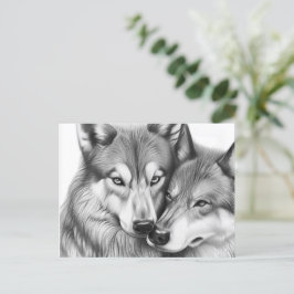 Schattige paar wolf dier in liefde hart briefkaart