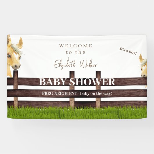 Schattige Paard Baby shower Wit Welkom Spandoek (Horizontaal)