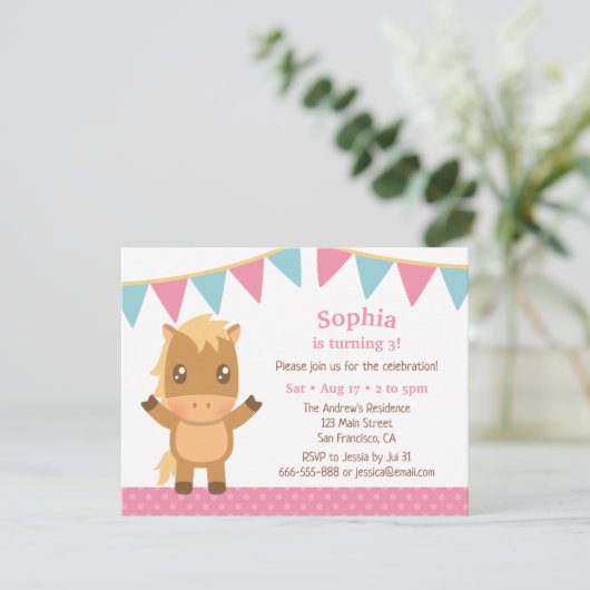 Schattige Paard Bunting Vlaggen Meisjes Verjaardag Kaart (Staand voorkant)