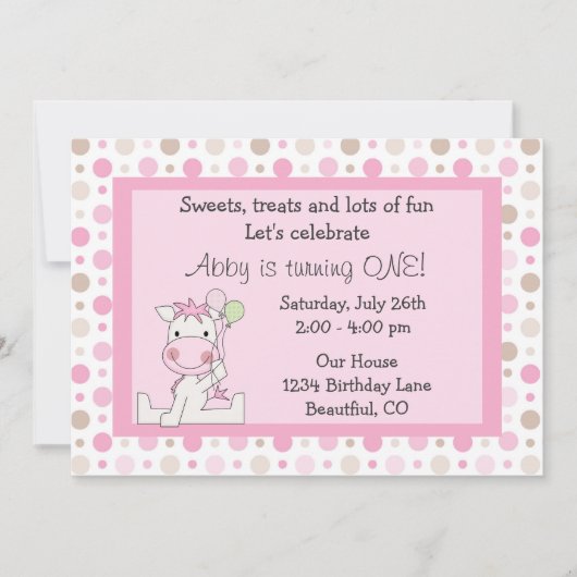 Schattige Paard Eerste Verjaardag Uitnodiging voor (Voorkant)