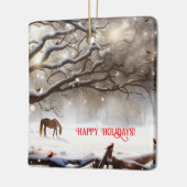 Schattige Paard In De wei Met Kardinalen Kerst Keramisch Ornament (Links)
