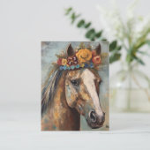 Schattige Paard in een Floral Crown Briefkaart (Staand voorkant)