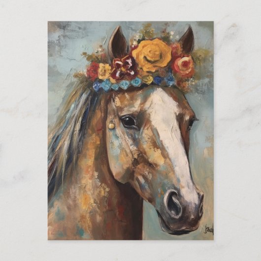Schattige Paard in een Floral Crown Briefkaart (Voorkant)