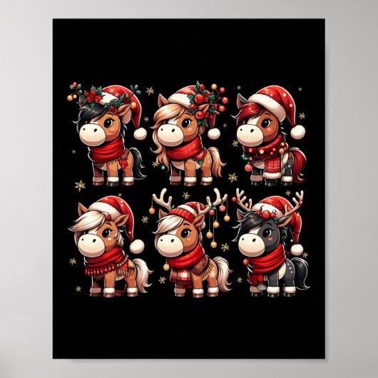Schattige Paard Kerstman Kerstverlichting Grappig Poster (Voorkant)