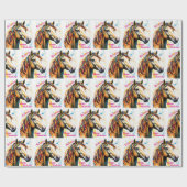 Schattige Paard met Verjaardagslinten Naam toevoeg Cadeaupapier (Vlak)