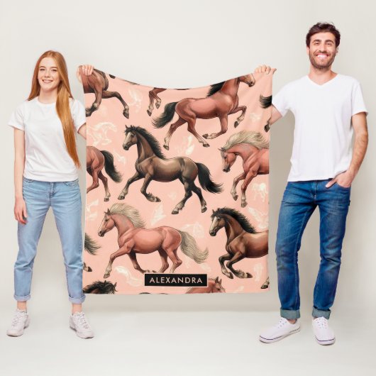 Schattige Paard Roze Naadloos Fleece Deken (In situ)