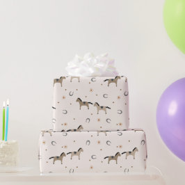 Schattige paarden & hoefijzers kinderverjaardag li cadeaupapier