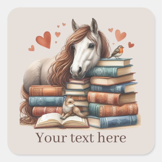 Schattige Paardenboek liefhebbers Tekst toevoegen Vierkante Sticker (Voorkant)