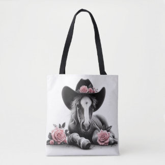 Schattige paardenveulen met roze bloemen tote bag