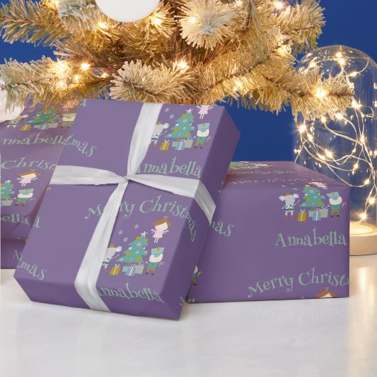 Schattige Paarse Aangepaste Naam Notenkraker Kerst Cadeaupapier (Feestdagen)