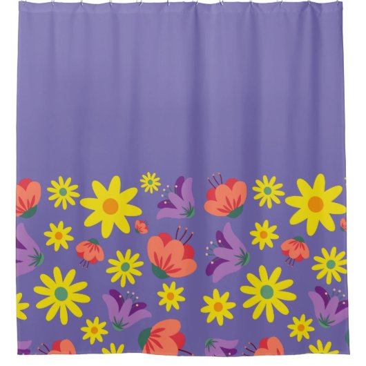 Schattige Paarse Bloemen Douchegordijn (Voorkant)